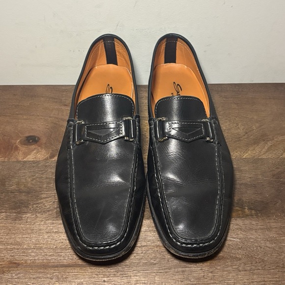 Santoni Bit Loafers Made In Italy Leather Dress Shoes Men's 8.5 D Black Slip On - Picture 9 of 9